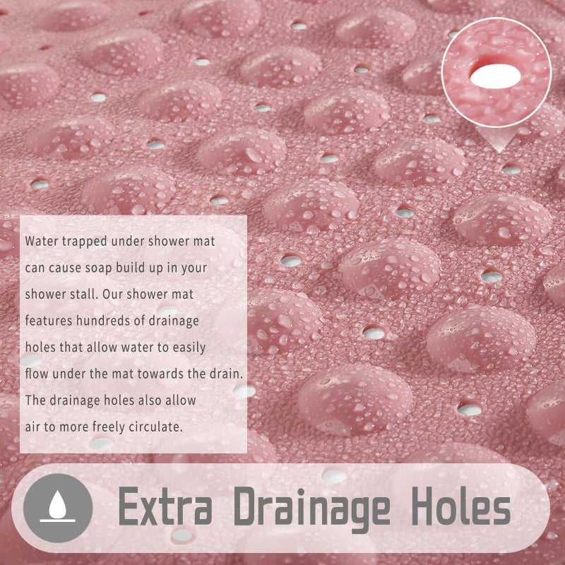 Yimobra Shower Stall Mat Non Slip, 21x21 Inch, Soft Square Bath Mat for Shower with Suction Cups and Drain Holes, Stall Floor Mats for Bathroom, Machine Washable, Bathroom Accessories, Pink - Image 4